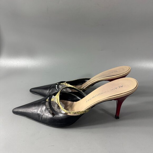 Alain Tondowski Paris Black Leather Pointed Toe Heels, Size 39 - Picture 5 of 13